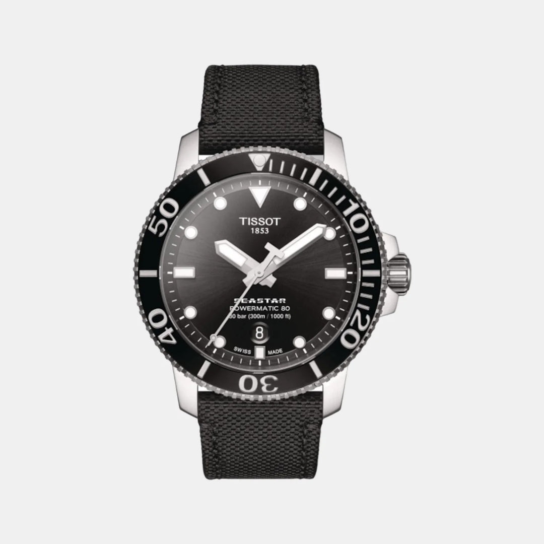 Tissot Seastar 1000 Powermatic 80 Watch – 43mm Black Dial Black Fabric Strap