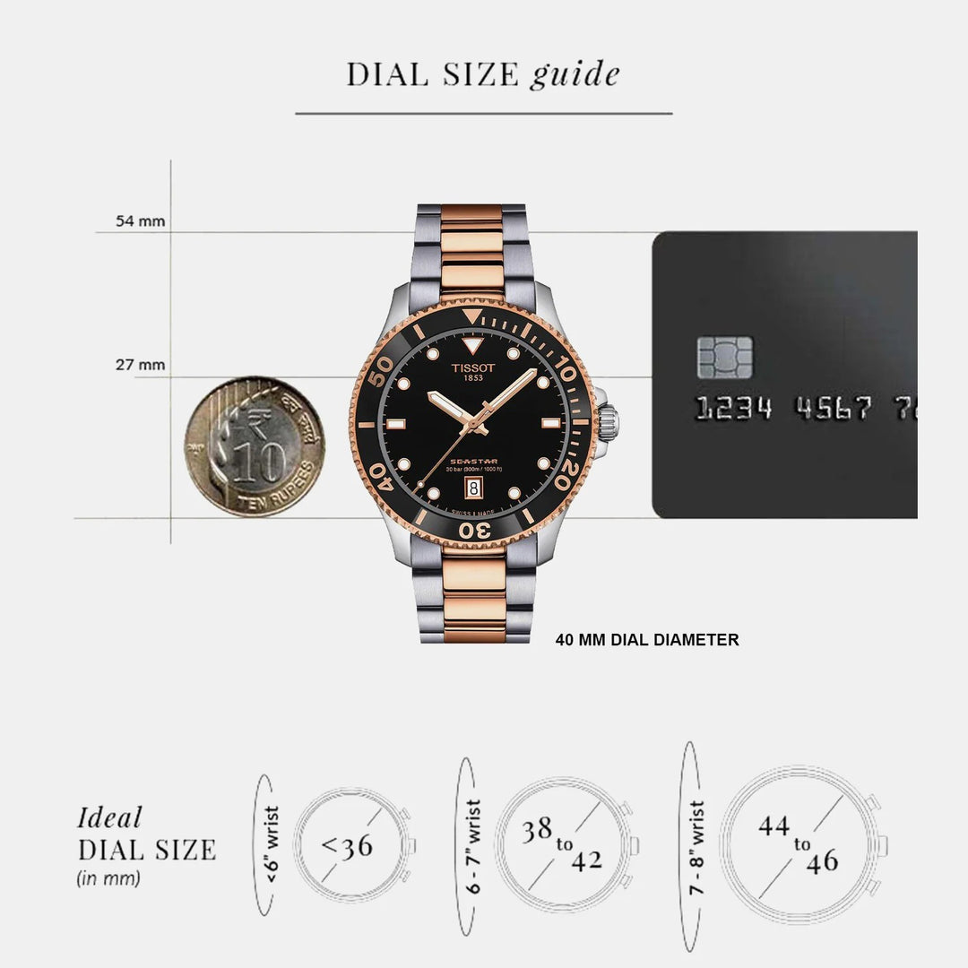 Tissot Seastar 1000 Quartz Watch – 40mm Black Dial Two-Tone Rose Gold Bracelet
