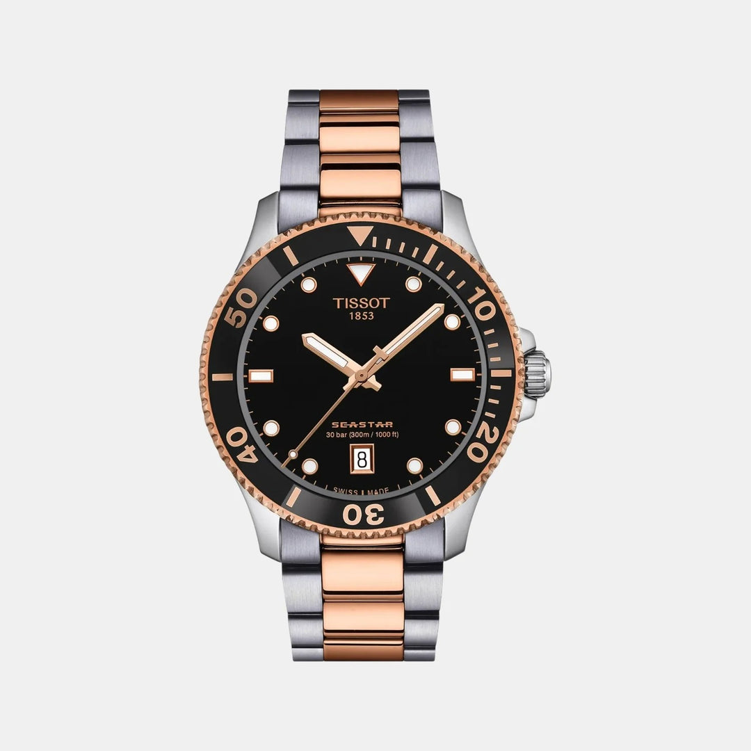 Tissot Seastar 1000 Quartz Watch – 40mm Black Dial Two-Tone Rose Gold Bracelet