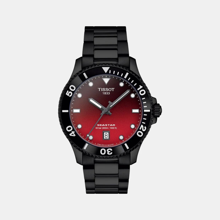 Tissot Seastar 1000 Quartz Watch – 40mm Red-Black Dial Black PVD Bracelet