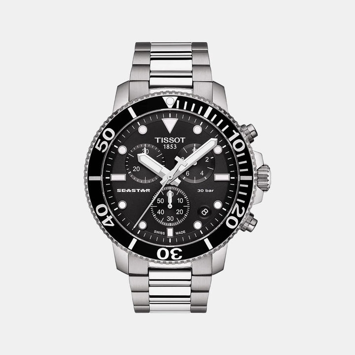 Tissot Seastar 1000 Quartz Chronograph Watch – 45.5mm Black Dial Steel Bracelet