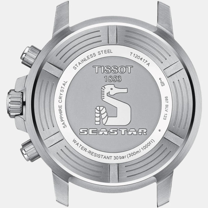 Tissot Seastar 1000 Quartz Chronograph Watch – 45.5mm Black Dial Black/Red Bezel Steel Bracelet