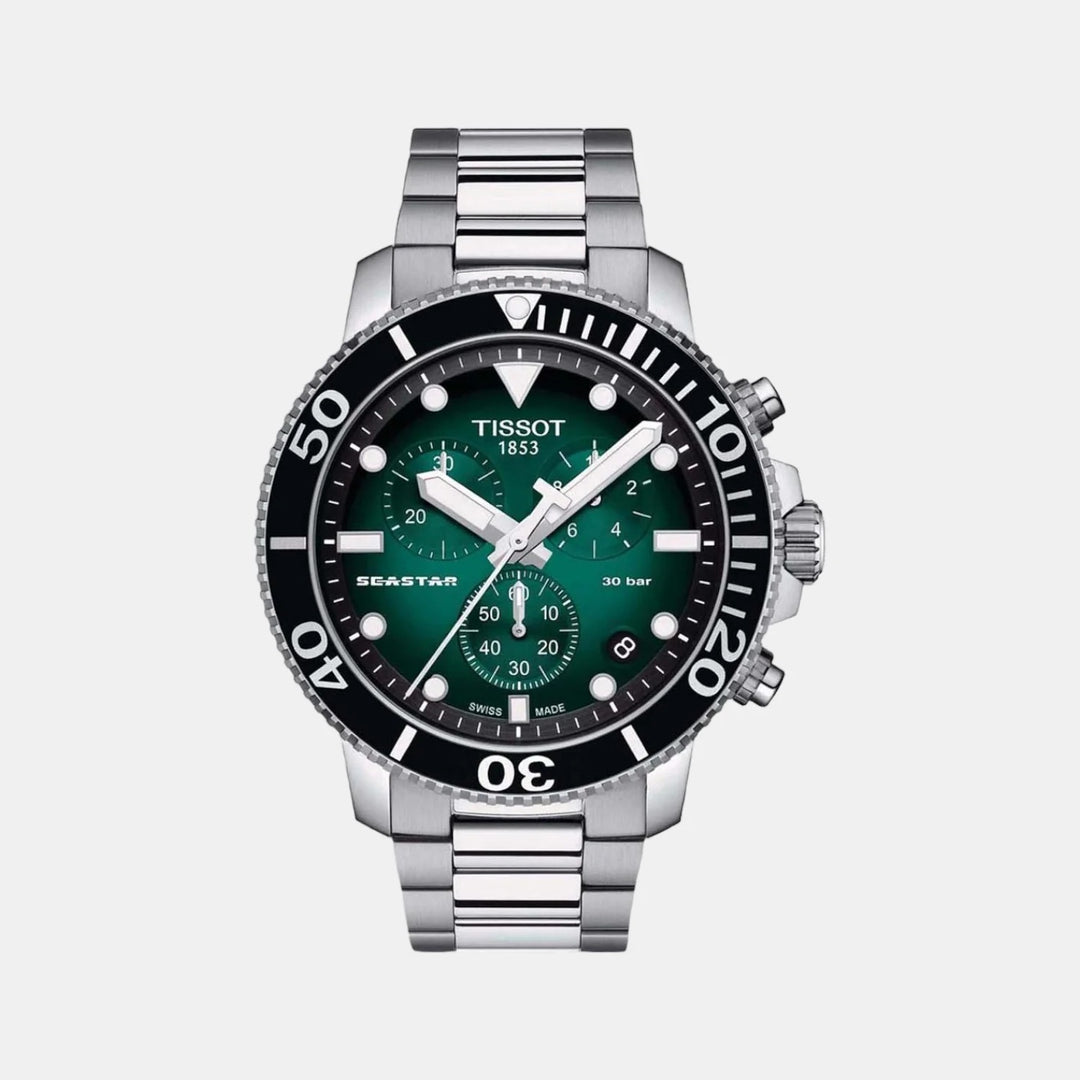 Tissot Seastar 1000 Quartz Chronograph Watch – 45.5mm Green Dial Steel Bracelet