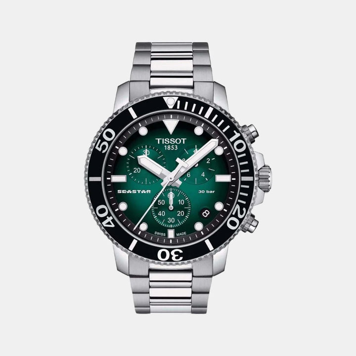 Tissot Seastar 1000 Quartz Chronograph Watch – 45.5mm Green Dial Steel Bracelet