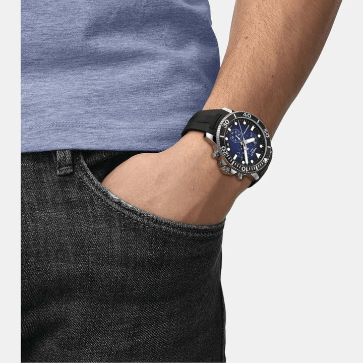 Tissot Seastar 1000 Quartz Chronograph Watch – 45.5mm Blue Dial Black Rubber Strap