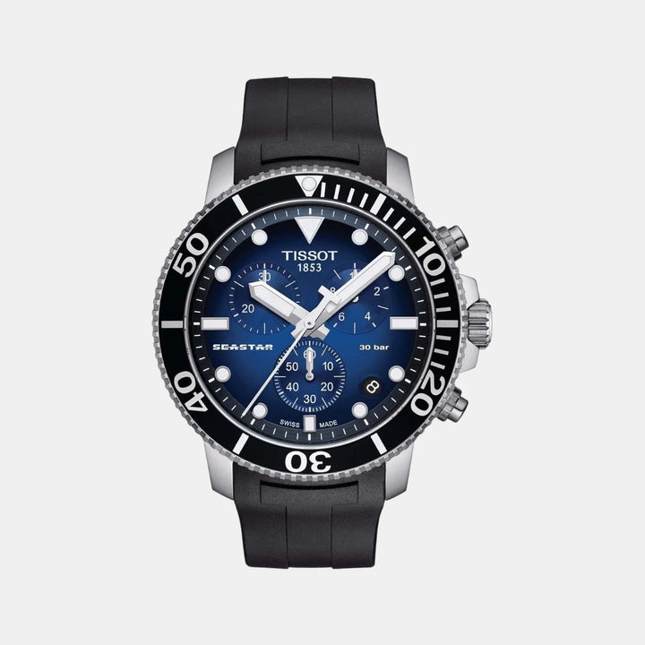 Tissot Seastar 1000 Quartz Chronograph Watch – 45.5mm Blue Dial Black Rubber Strap