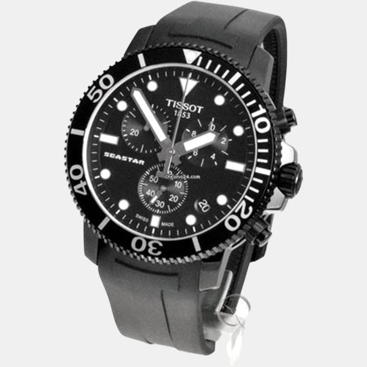 Tissot Seastar 1000 Quartz Chronograph Watch – 45.5mm Black Dial Rose Gold PVD Rubber Strap