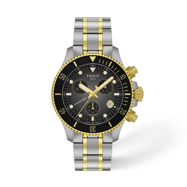 Tissot Seastar 1000 Powermatic 80 Watch – 40mm Grey Dial Two-Tone Yellow Gold Bracelet