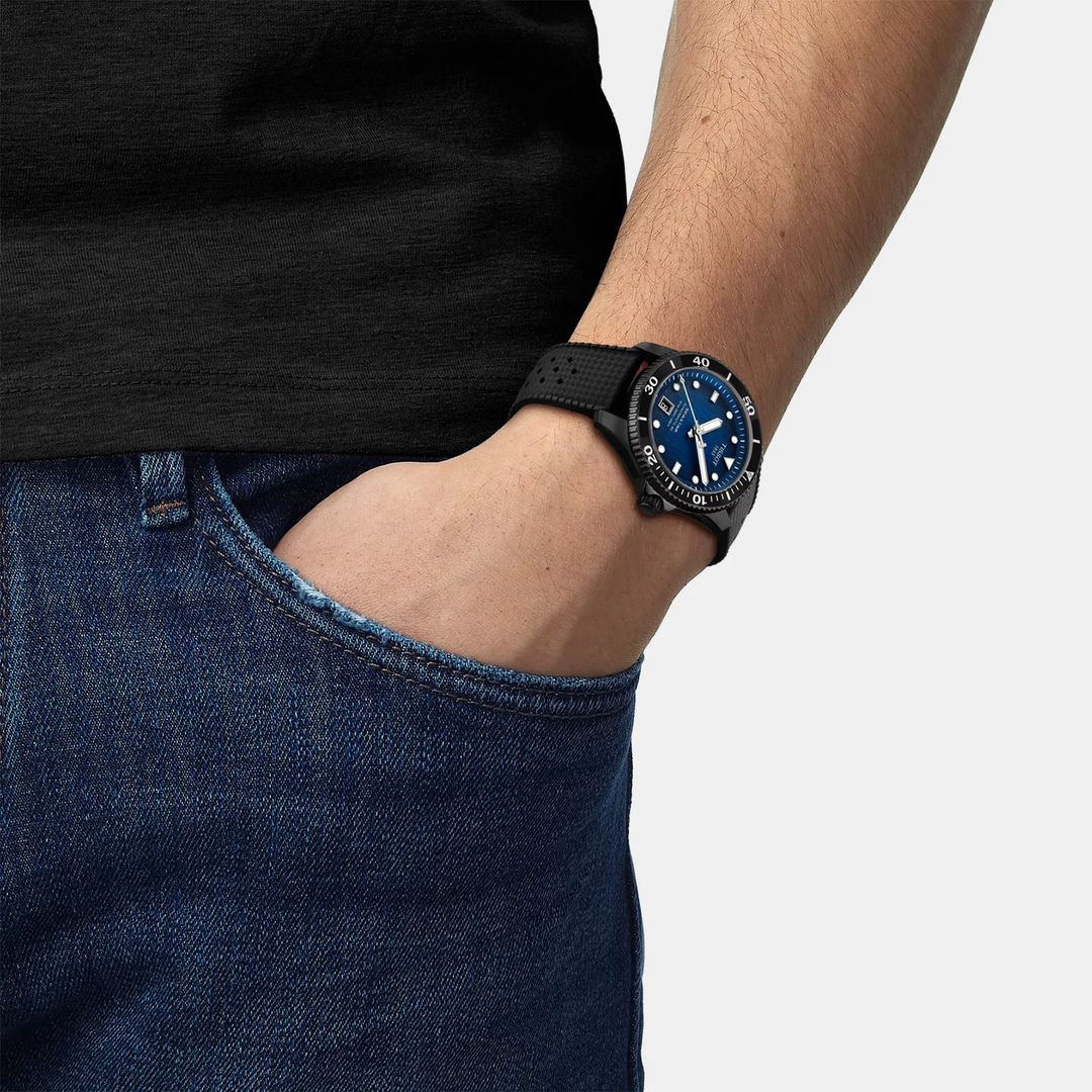 Tissot Seastar 1000 Powermatic 80 Watch – 40mm Blue Dial Rubber Strap