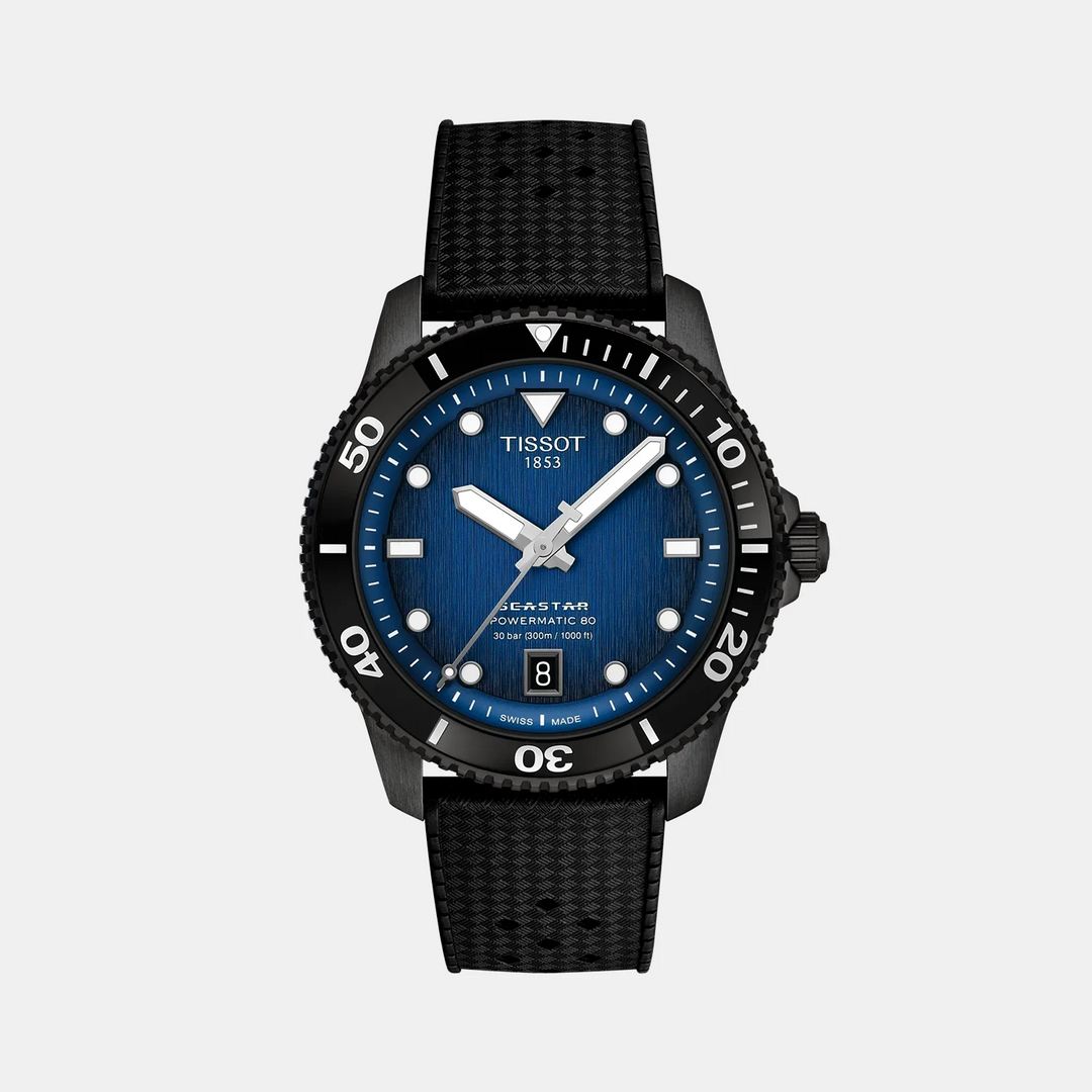 Tissot Seastar 1000 Powermatic 80 Watch – 40mm Blue Dial Rubber Strap