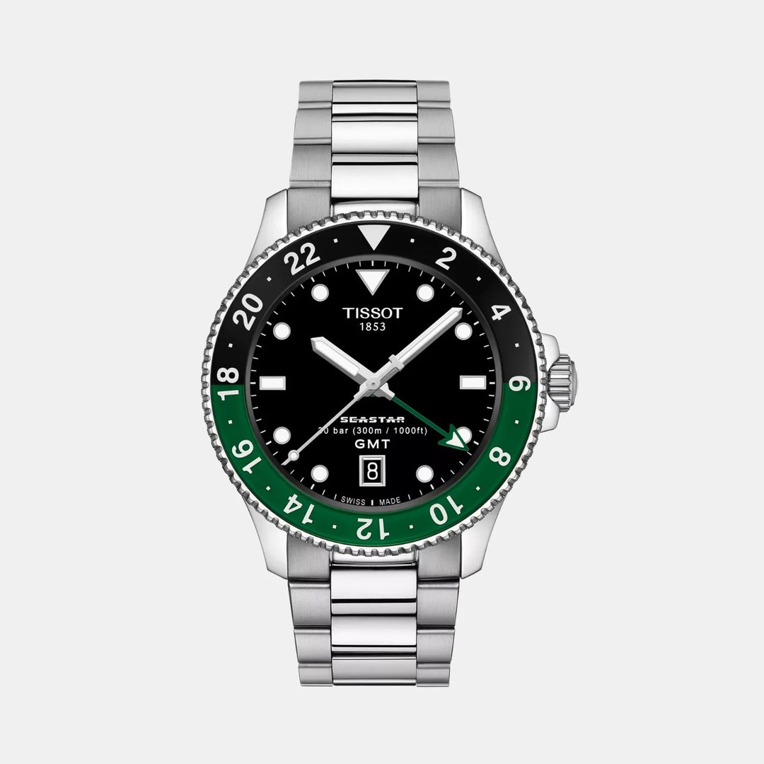 Tissot Seastar 1000 GMT Quartz Watch – 40mm Black Dial Steel Bracelet