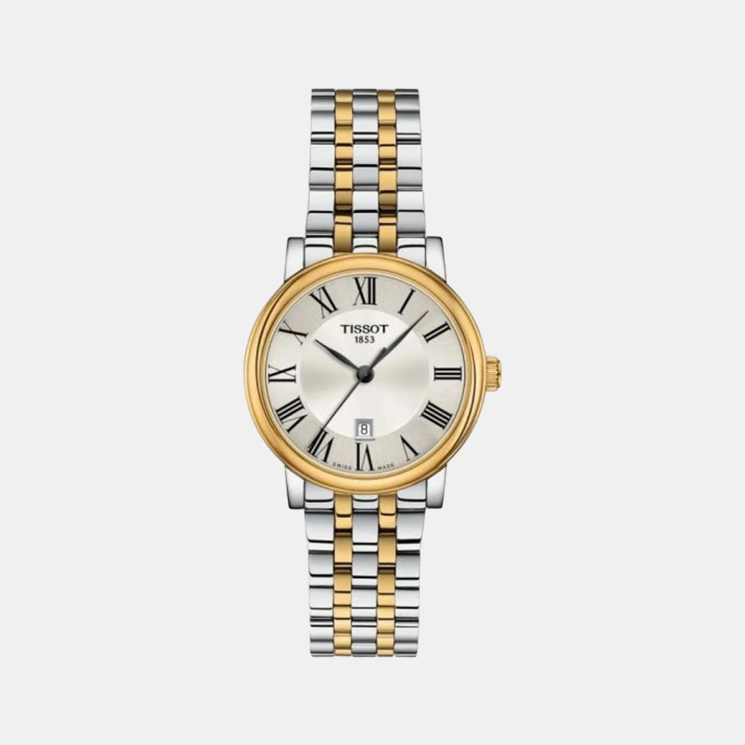 Tissot Carson Premium Lady Watch – 30mm Silver Dial Two-Tone Yellow Gold Bracelet