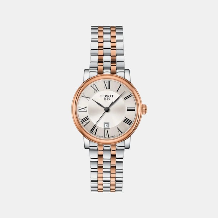 Tissot Carson Premium Lady Watch – 30mm Silver Dial Two-Tone Rose Gold Bracelet