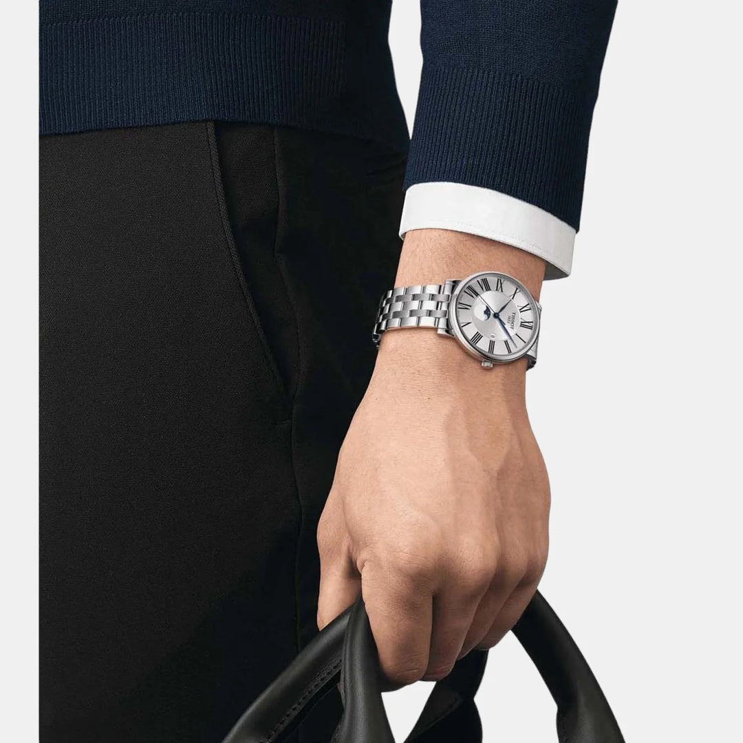 Tissot Carson Premium Gent Moonphase Watch – 40mm Silver Dial Steel Bracelet