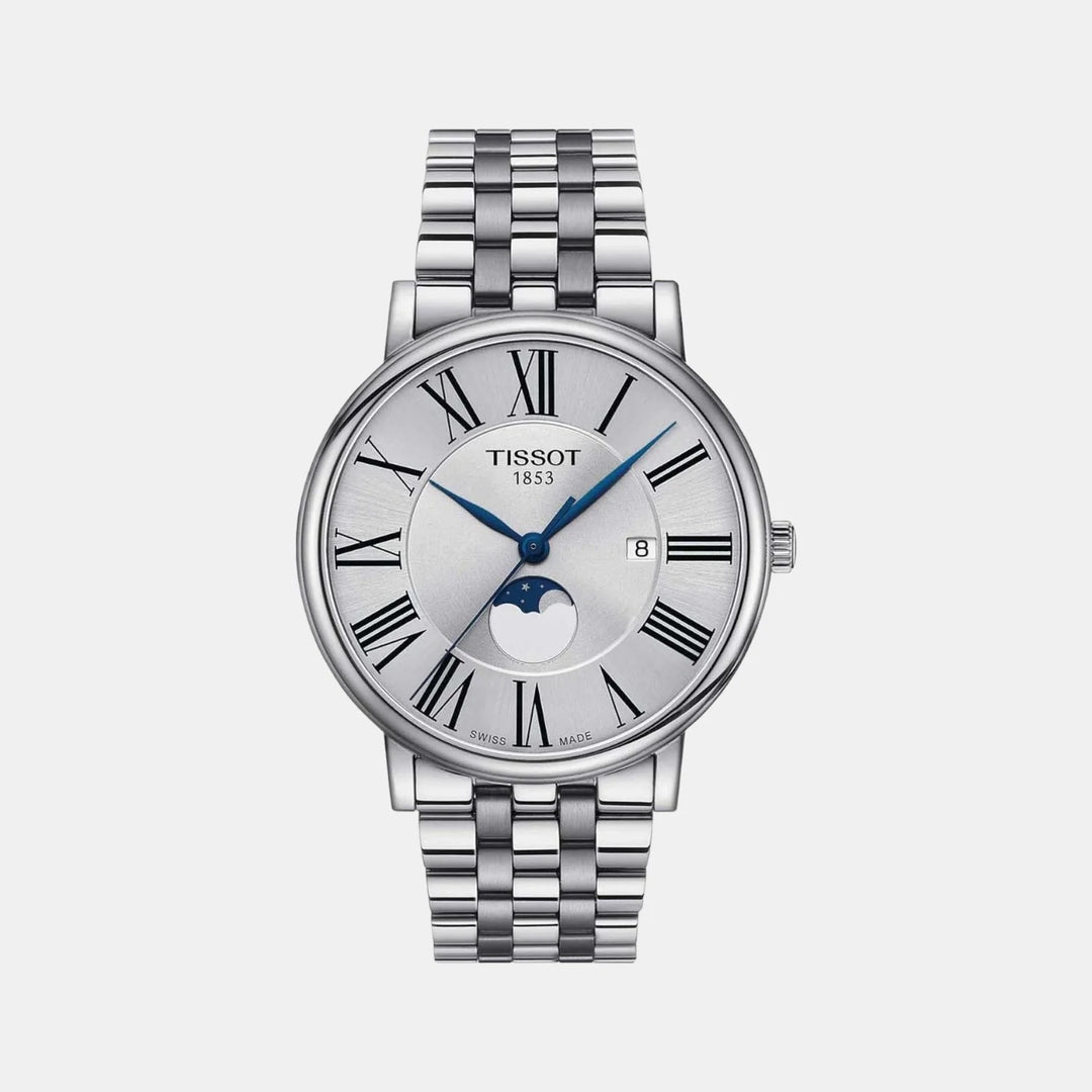 Tissot Carson Premium Gent Moonphase Watch – 40mm Silver Dial Steel Bracelet