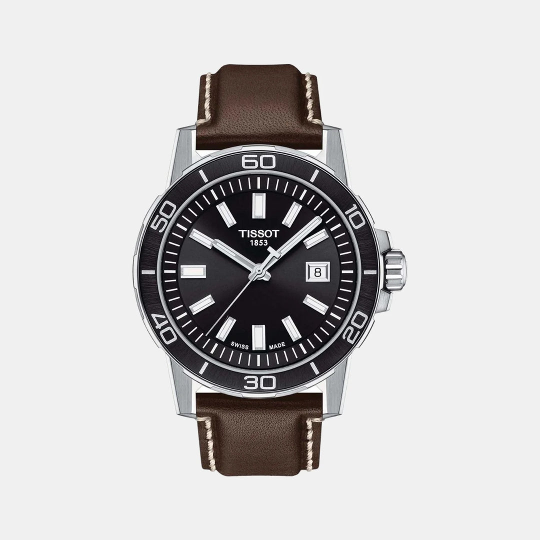 Tissot Supersport Gent Watch – 44mm Black Dial Brown Leather Strap
