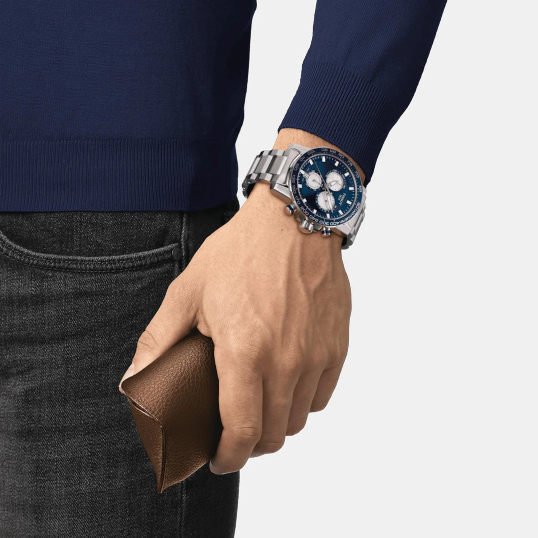 Tissot Supersport Chrono Quartz Chronograph Watch – 45.5mm Blue Dial Steel Bracelet