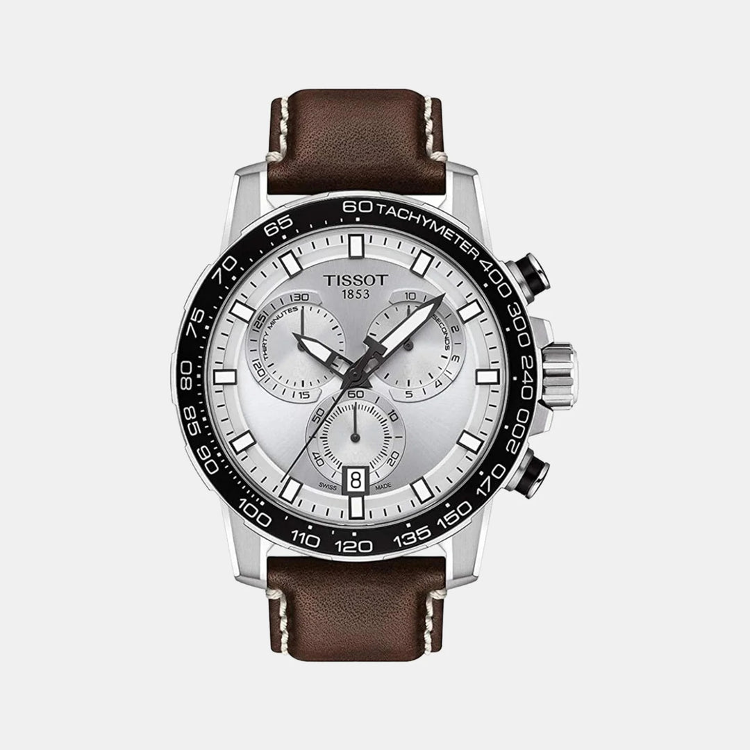 Tissot Supersport Chrono Quartz Chronograph Watch – 45.5mm Silver Dial Brown Leather Strap
