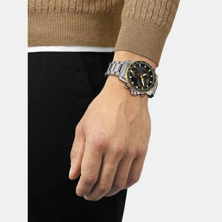 Tissot Supersport Chrono Quartz Chronograph Watch – 45.5mm Black Dial Yellow Gold PVD Steel Bracelet