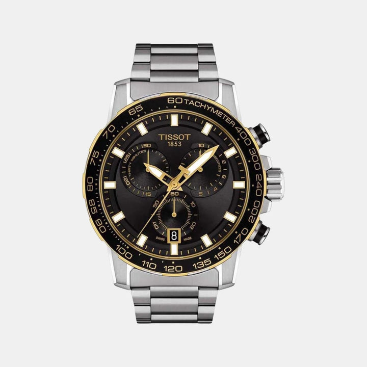 Tissot Supersport Chrono Quartz Chronograph Watch – 45.5mm Black Dial Yellow Gold PVD Steel Bracelet