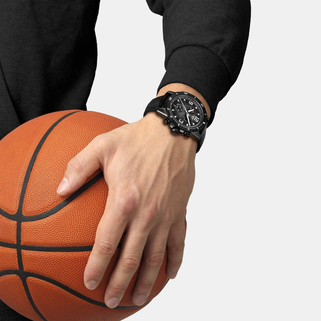 Tissot Supersport NBA 2025 Special Edition Chronograph Watch – 45.5mm Black Dial Black Leather Strap