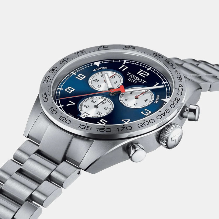 Tissot PRS 516 Quartz Chronograph Watch – 45mm Blue Dial Steel Bracelet