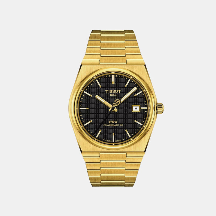 Tissot PRX Powermatic 80 40mm Automatic Watch – Black Dial Yellow Gold PVD