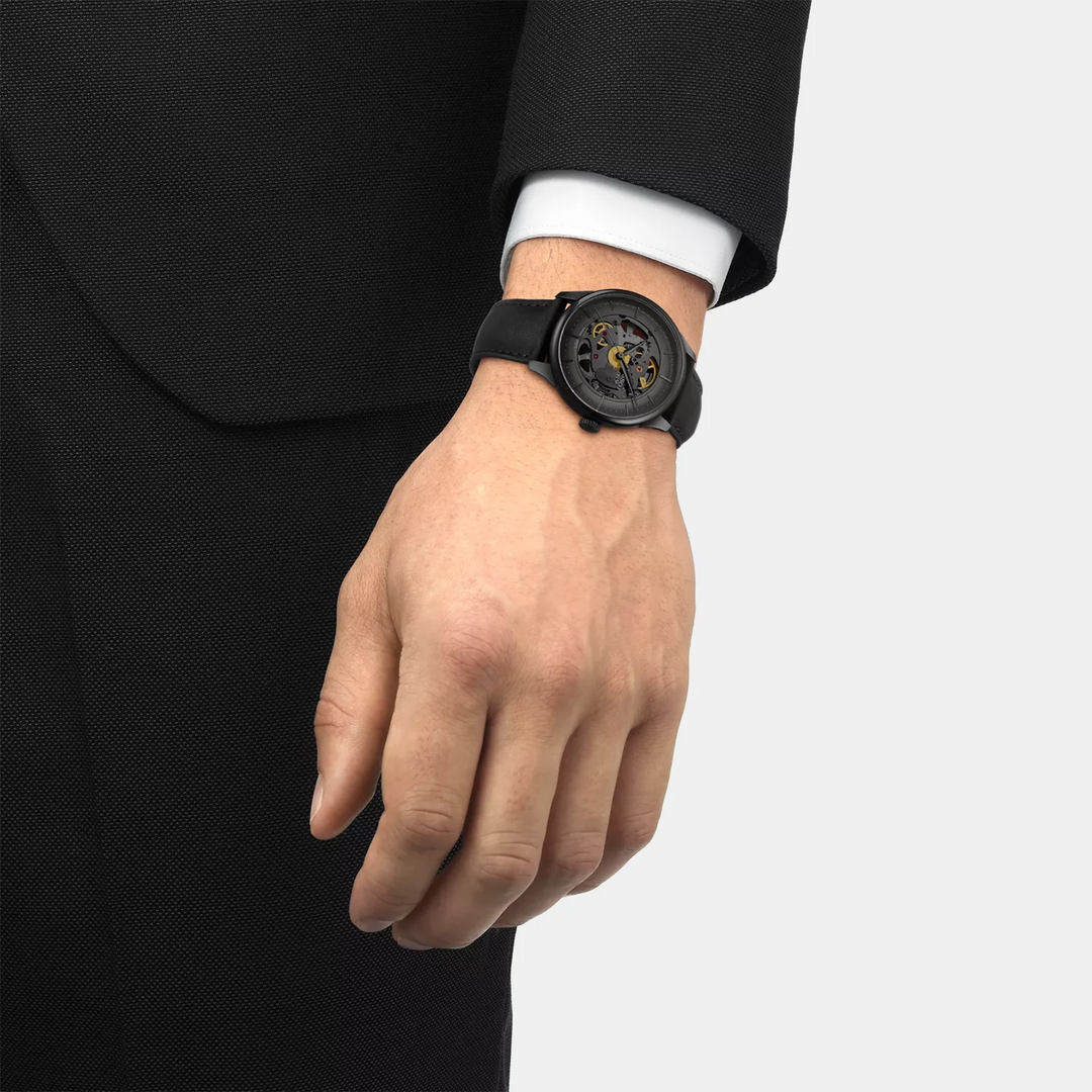 Tissot Chemin des Tourelles Skeleton 39mm Powermatic 80 Watch – Black PVD