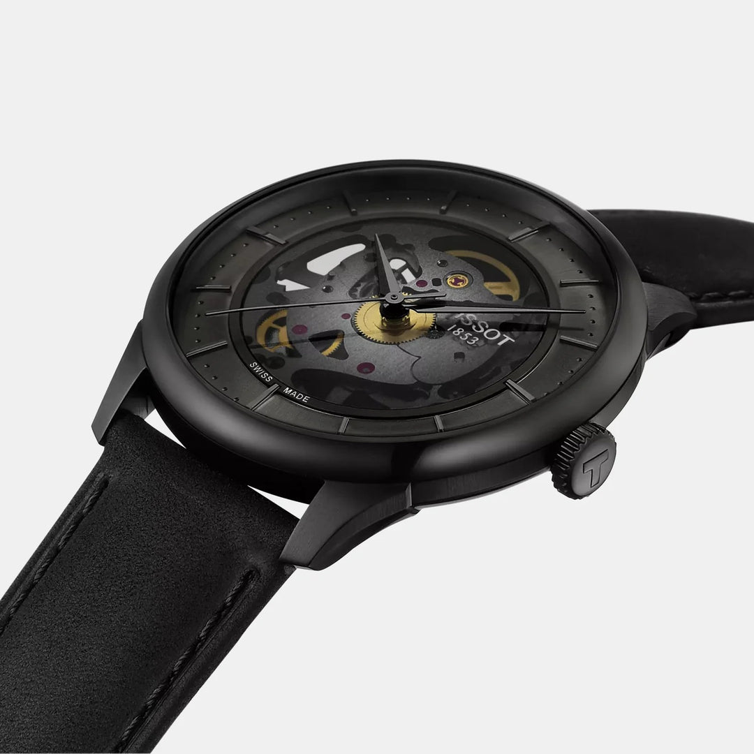 Tissot Chemin des Tourelles Skeleton 39mm Powermatic 80 Watch – Black PVD
