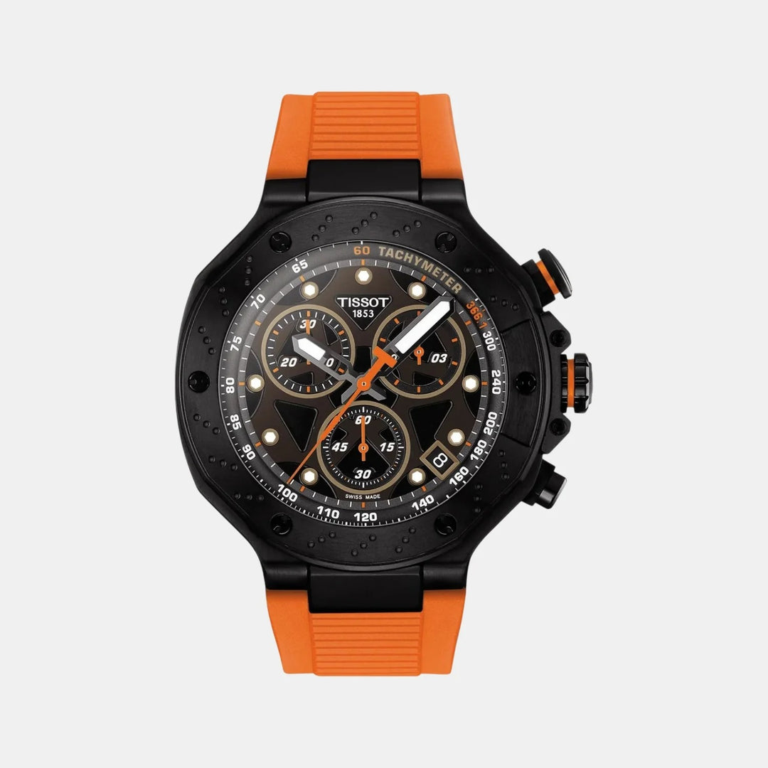 Tissot T-Race Chronograph 45mm Quartz Watch – Black Dial Orange Rubber Strap