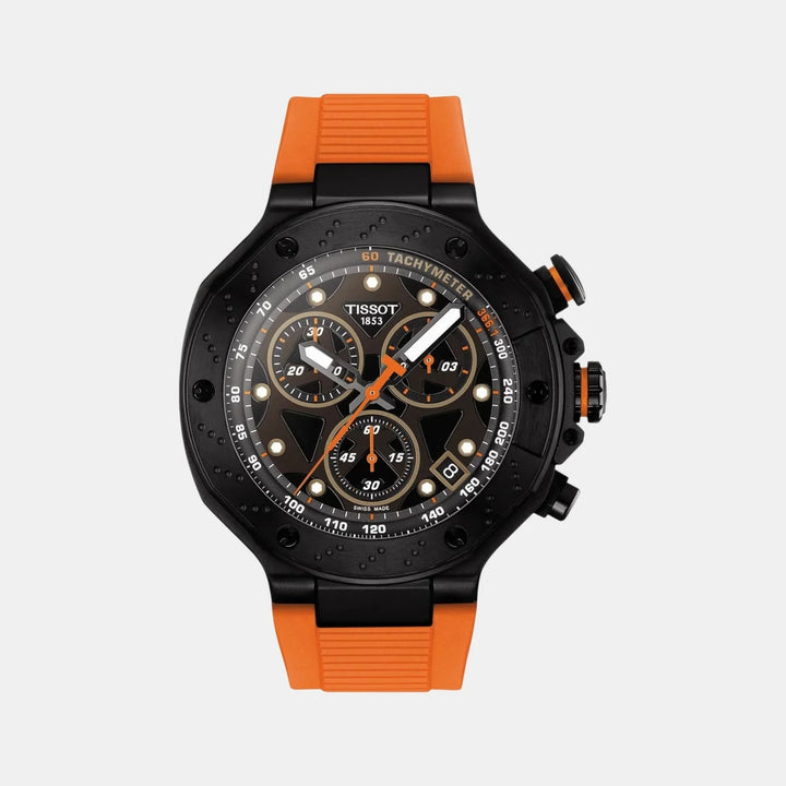 Tissot T-Race Chronograph 45mm Quartz Watch – Black Dial Orange Rubber Strap
