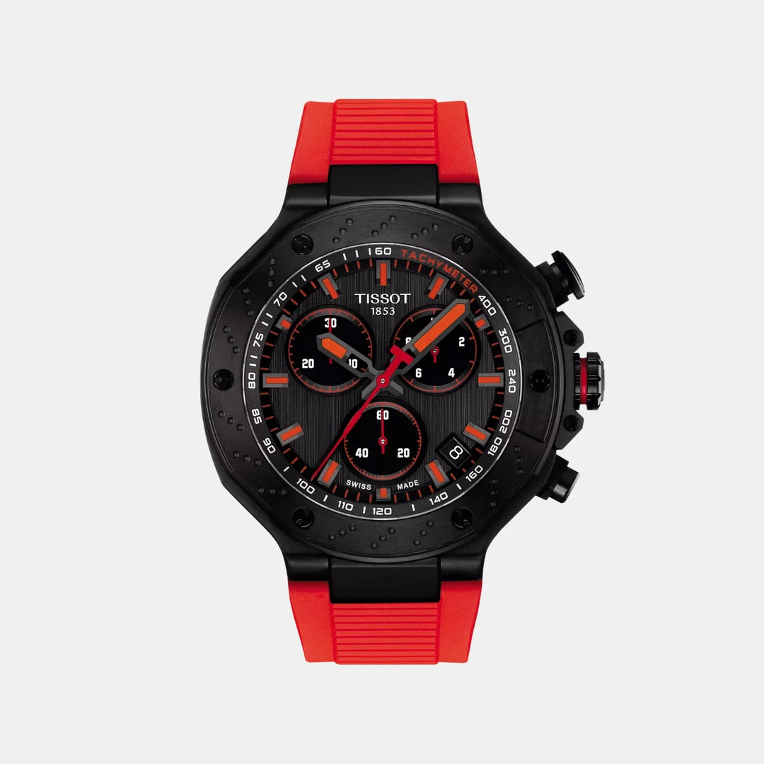 Tissot T-Race Chronograph 45mm Quartz Watch – Black Dial Red Rubber Strap