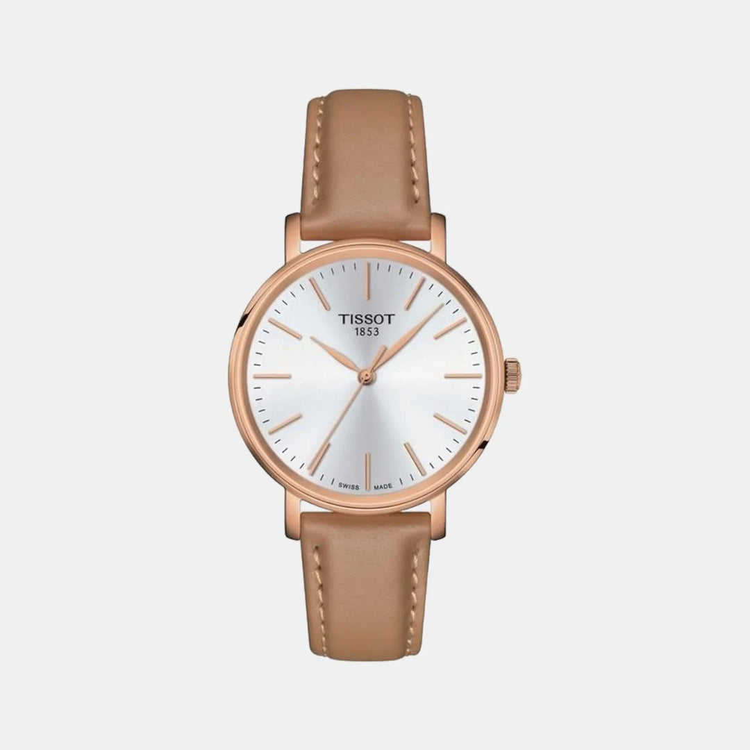 Tissot Everytime 34mm Quartz Watch – Silver Dial Rose Gold Leather