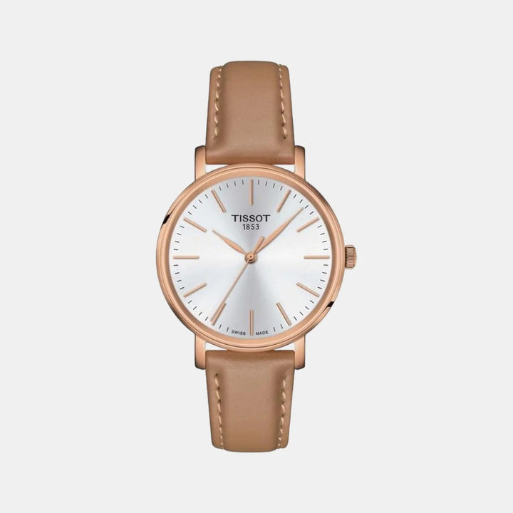 Tissot Everytime 34mm Quartz Watch – Silver Dial Rose Gold Leather
