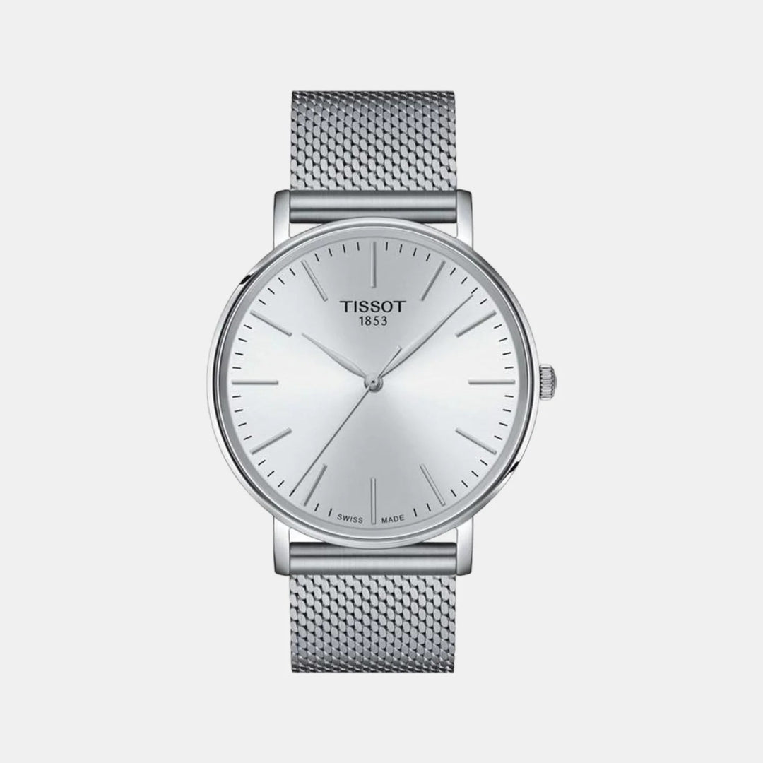 Tissot Everytime 40mm Quartz Watch – Silver Dial Steel Mesh