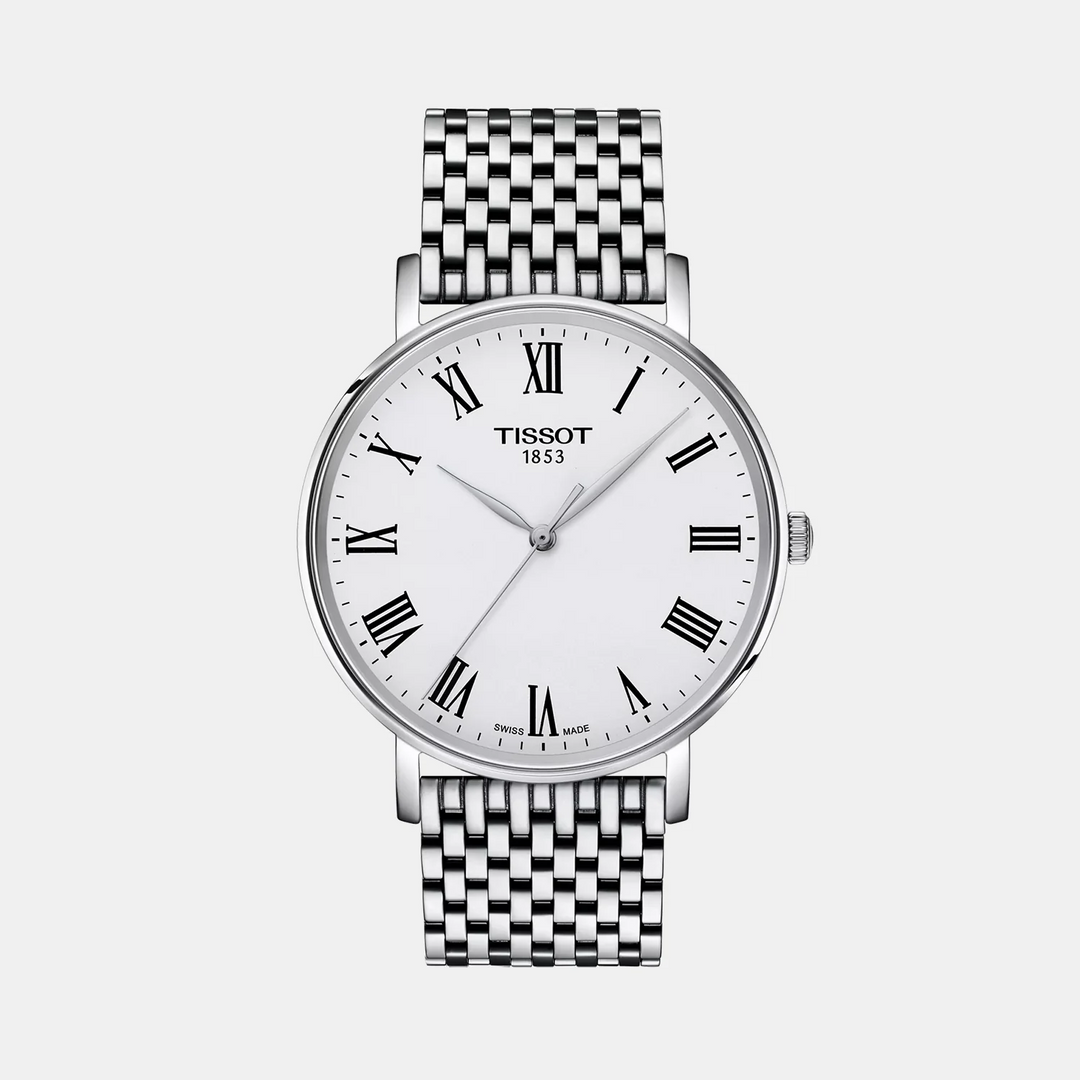 Tissot Everytime 40mm Quartz Watch – White Dial Steel Mesh