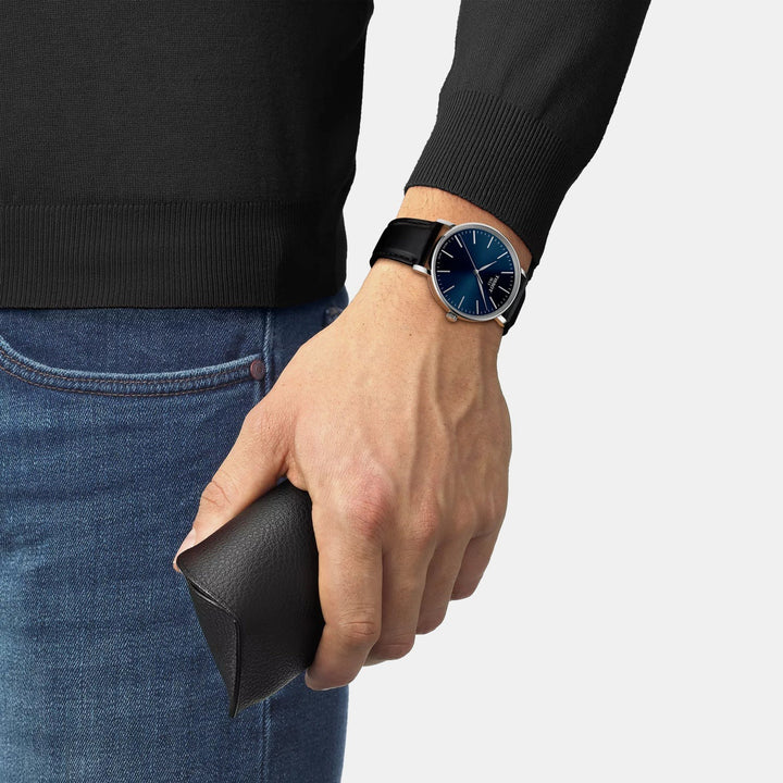 Tissot Everytime 40mm Quartz Watch – Blue Dial Leather Strap