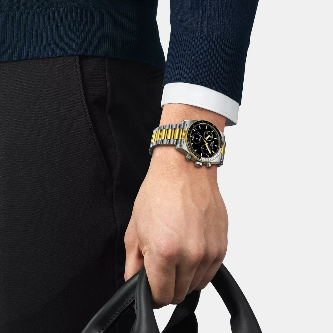 Tissot PR516 Chronograph 40mm Quartz Watch – Black Dial Two-Tone