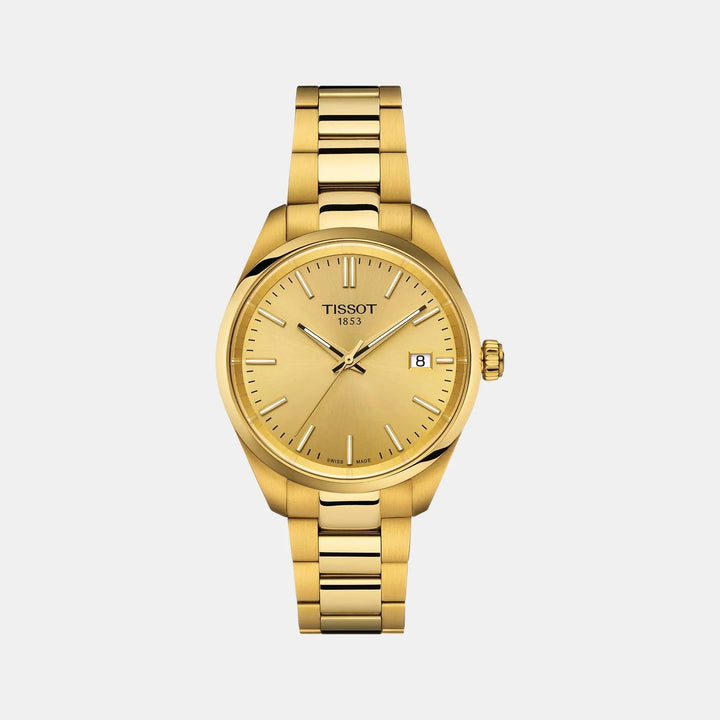 Tissot PR 100 34mm Quartz Watch – Champagne Dial Yellow Gold PVD