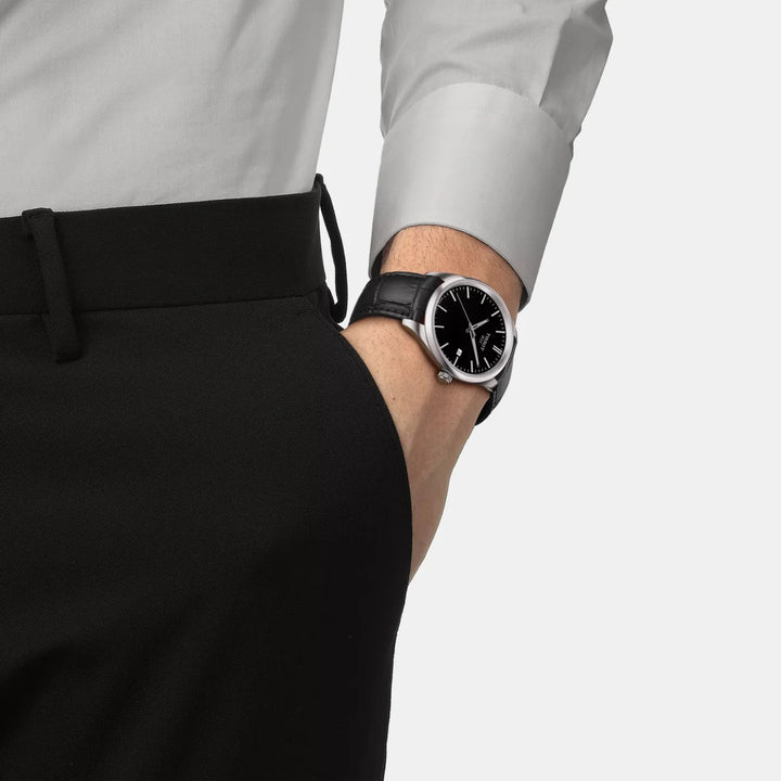 Tissot PR 100 40mm Quartz Watch – Black Dial Leather Strap