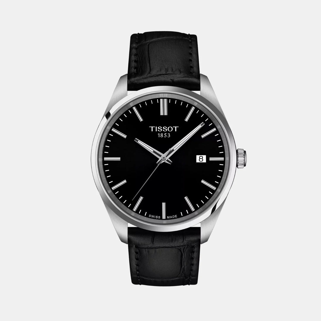 Tissot PR 100 40mm Quartz Watch – Black Dial Leather Strap