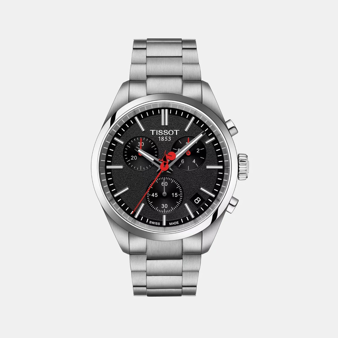 Tissot PR 100 Chronograph 40mm Quartz Watch – Black Dial Leather Strap