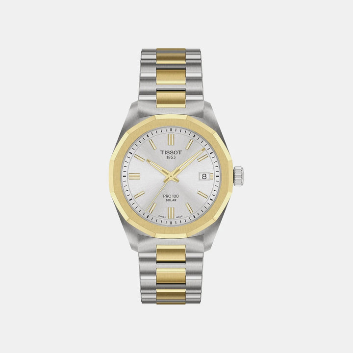 Tissot PRC 100 Solar 34mm Silver Dial Two-Tone Bracelet