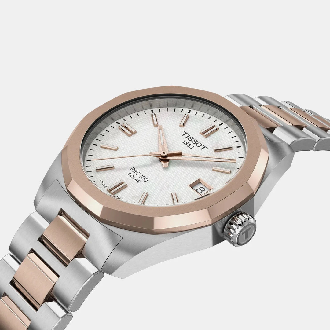 Tissot PRC 100 Solar 34mm Mother-of-Pearl Dial Two-Tone Bracelet