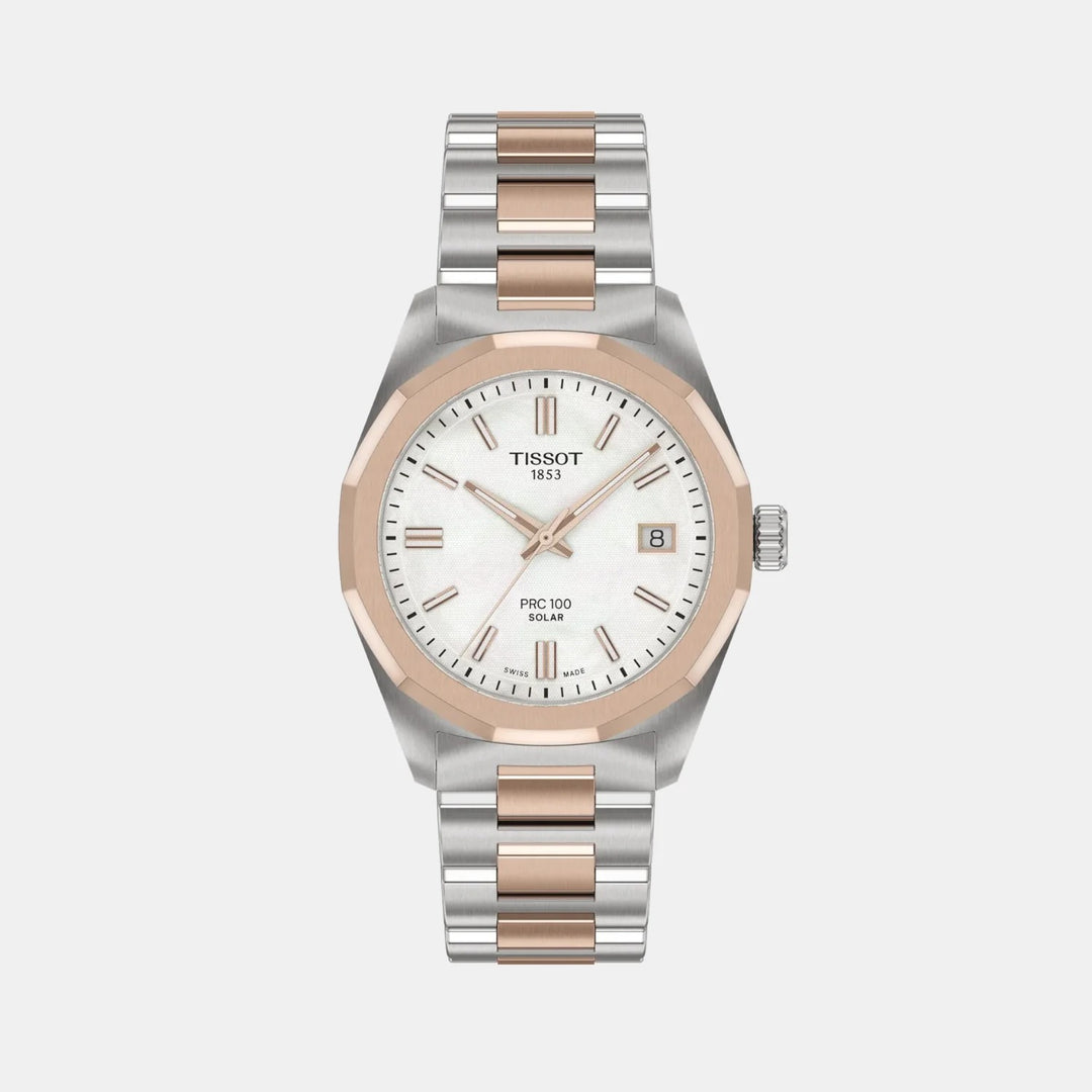 Tissot PRC 100 Solar 34mm Mother-of-Pearl Dial Two-Tone Bracelet