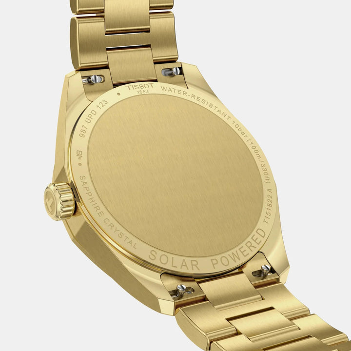 Tissot PRC 100 Solar 34mm Champagne Dial Gold PVD Bracelet