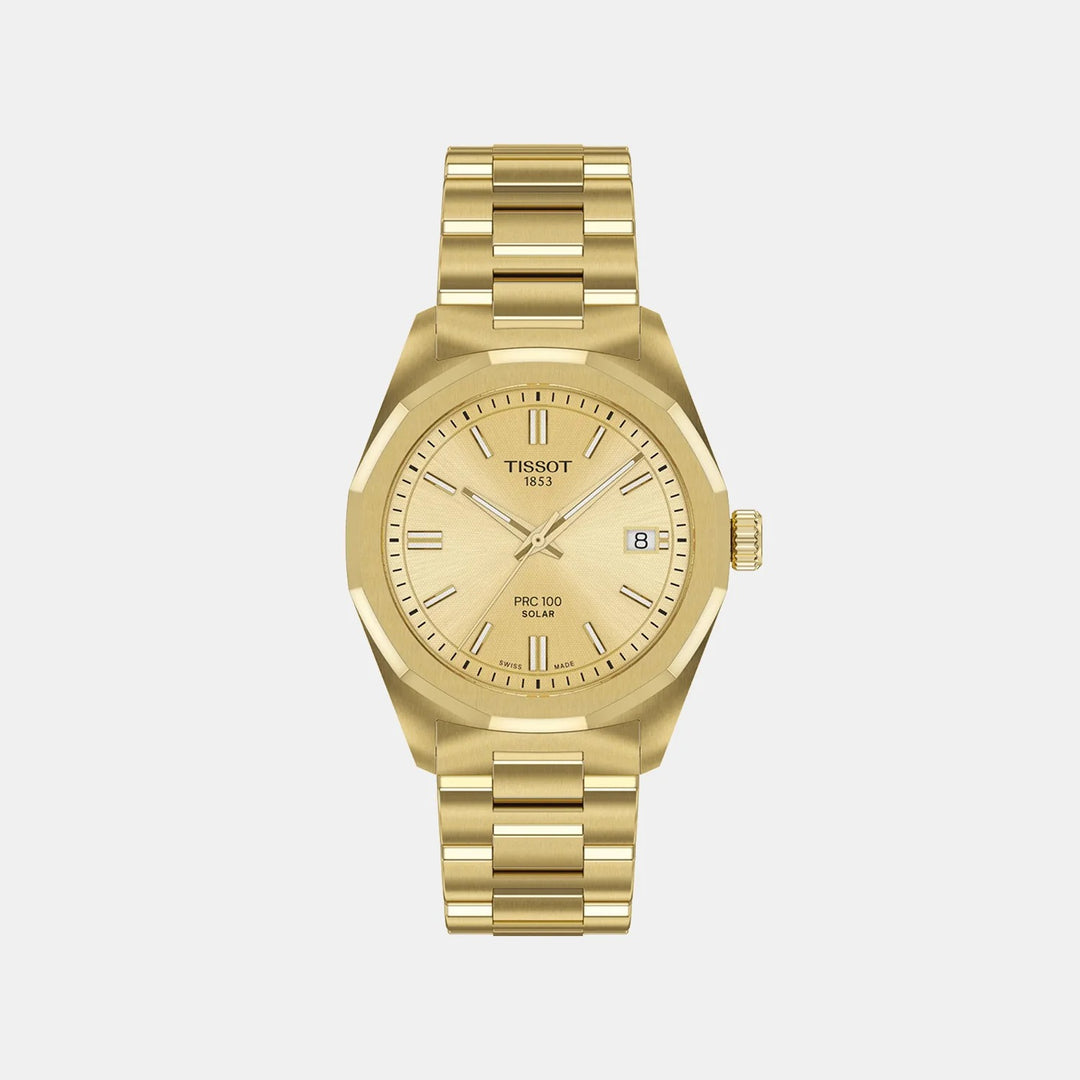 Tissot PRC 100 Solar 34mm Champagne Dial Gold PVD Bracelet