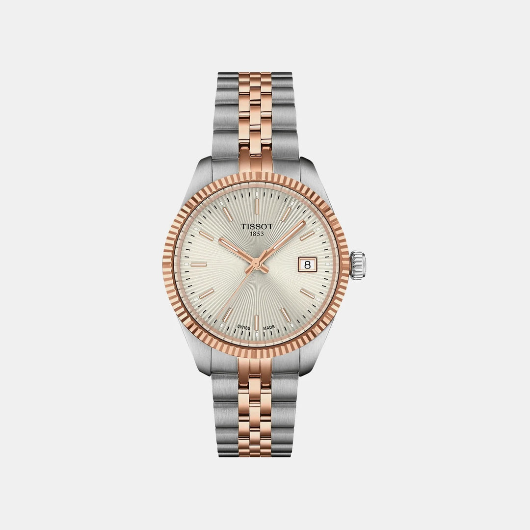 Tissot Ballade 34mm Silver Dial Rose Gold Two-Tone Leather Strap